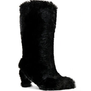 Jeffrey Campbell Fuzzie Boots 5.5 Black NWOT Faux Fur Tall Knee High Heel Glam